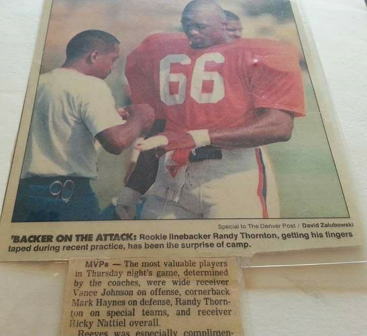 Randy Thornton at football practice wearing number 66