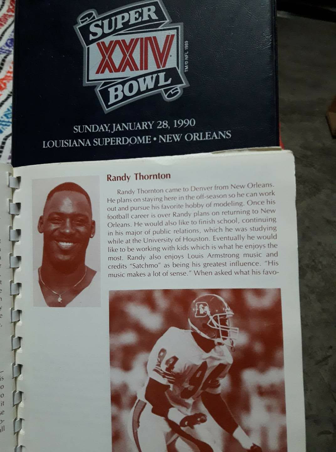 Archival Super Bowl XXIV program featuring Randy Thornton